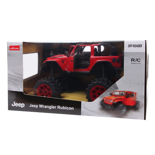 Masina cu telecomanda jeep wrangler jl rosu cu scara 1 la 14