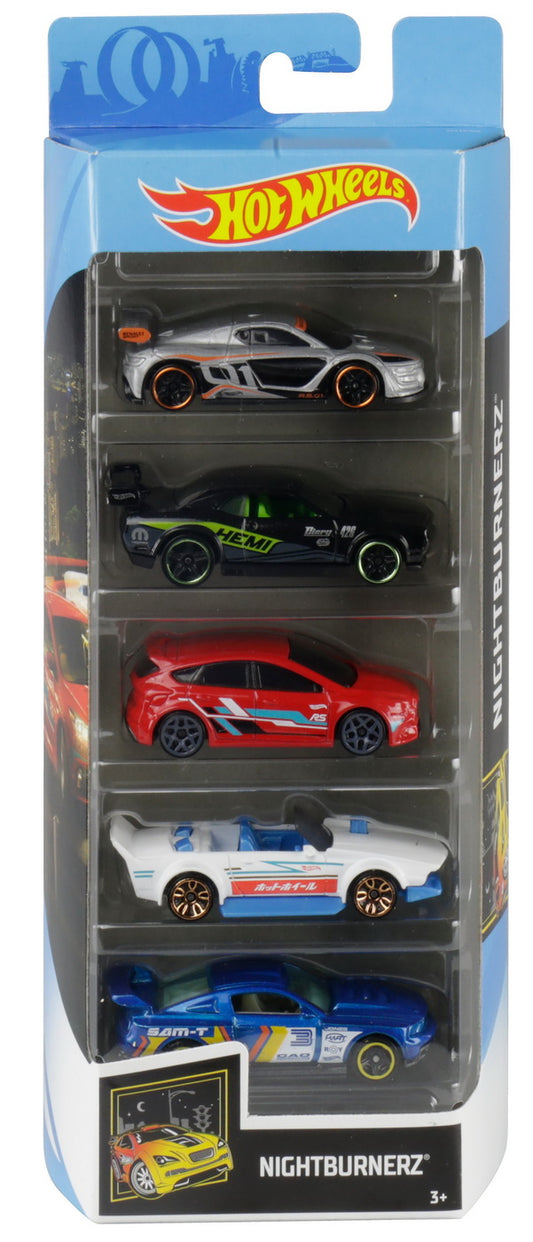 Set 5 masini hot wheels cu design nightburnerz