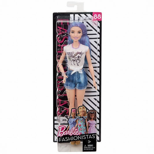 Papusa barbie fashionista cu par stralucitor mov