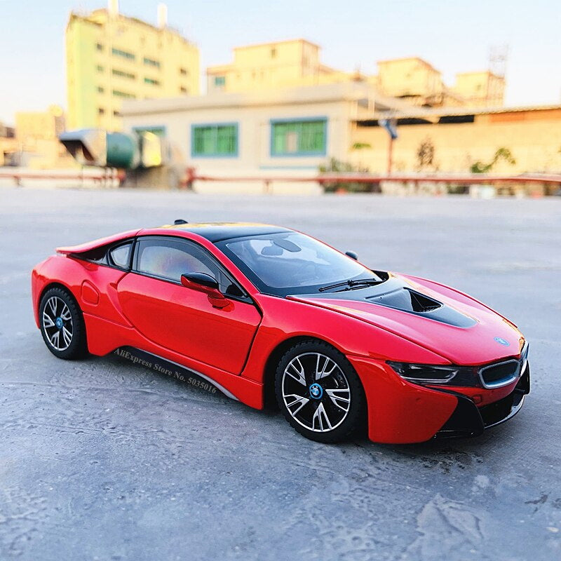 Masinuta metalica bmw i8 rosu scara 1 la 24