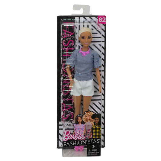 Papusa barbie fashionista tunsa scurt si pantaloni albi