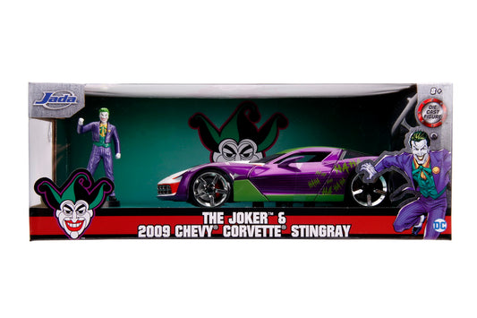 Masinute metalica chevy corvette stingray 2009 si figurina joker scara 1:24