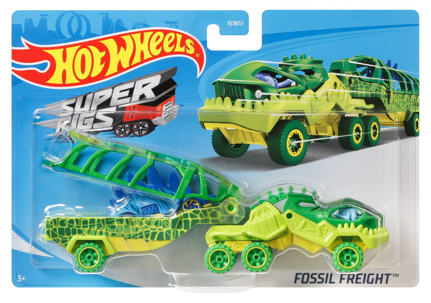 Set camion si masina sport hot wheels fossil freight