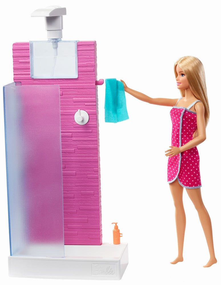 Barbie set baie cu dus si papusa blonda