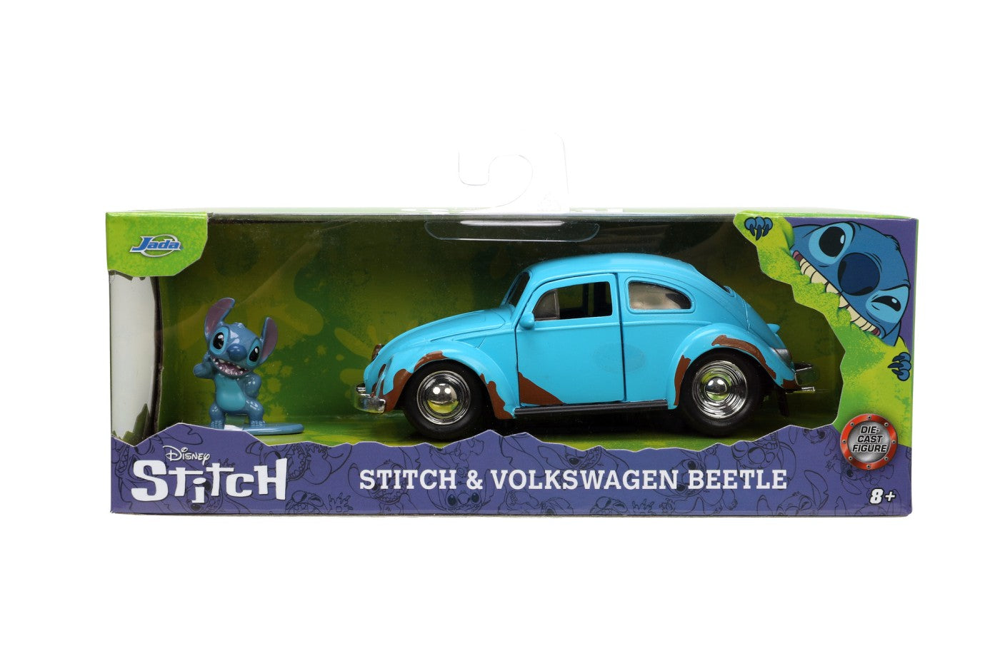 Jada set masinuta metalica volkswagen bettle scara 1:32 si figurina metalica stitch