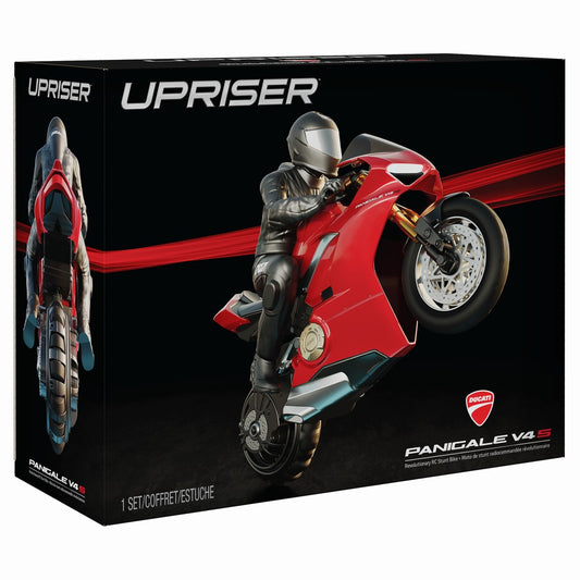 Motocicleta rc ducati upriser pe o roata in viteza