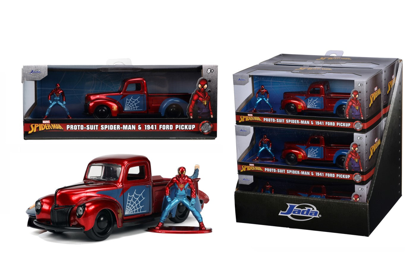 Jada marvel set masinuta metalica ford pick up scara 1:32 si figurina metalica spider man