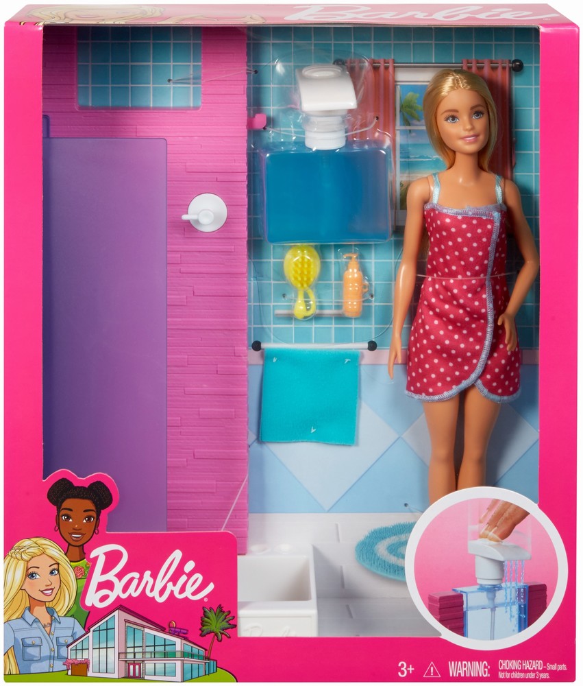 Barbie set baie cu dus si papusa blonda