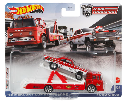 Hot wheels transportator mercury comet cyclone 65' cu masinuta  ford c-800 scara 1:64