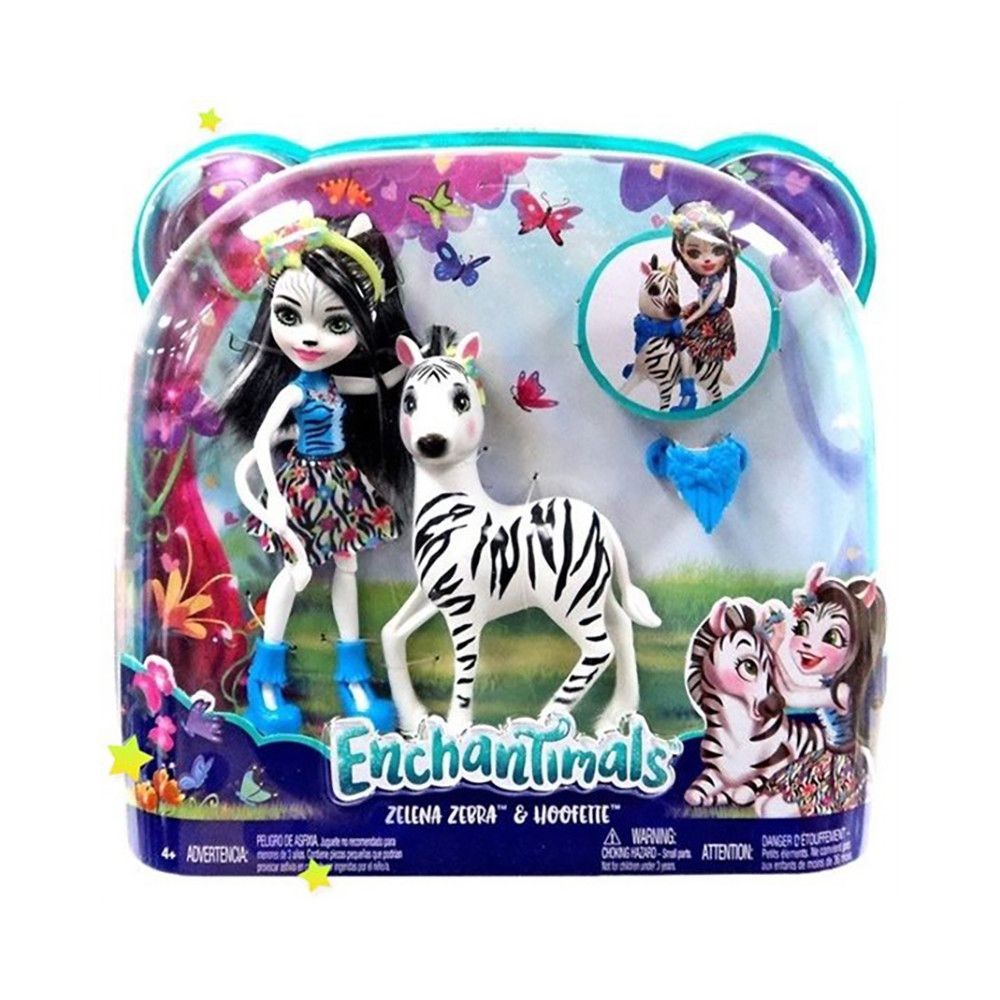 Enchantimals set papusa cu animalut zebra zelena